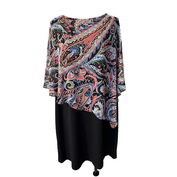 Connected Dress 18W Paisley Layer Cape Party Office Cruise Wedding New - Picture 1 of 13
